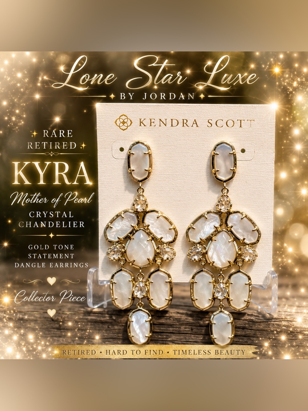 ✨ RETIRED Kendra Scott KYRA Earrings – Mother of Pearl Crystal Gold Chandelier ✨